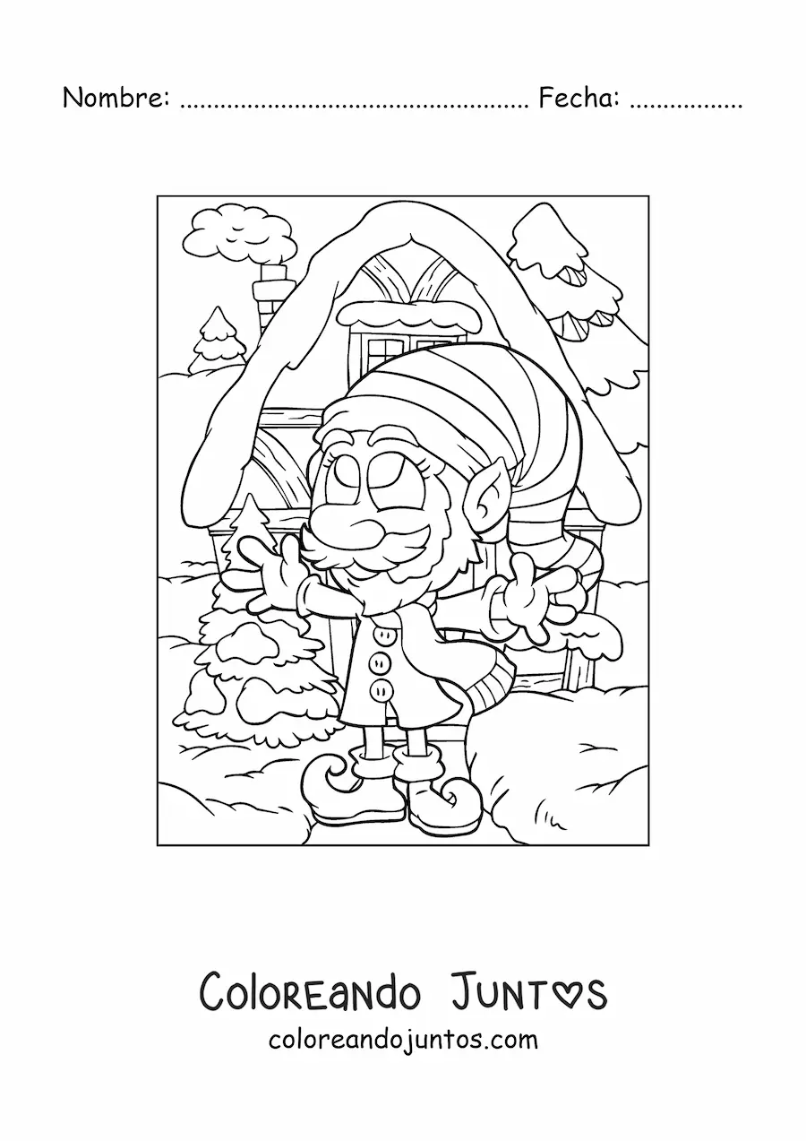 Imagen para colorear de duende de Navidad animado