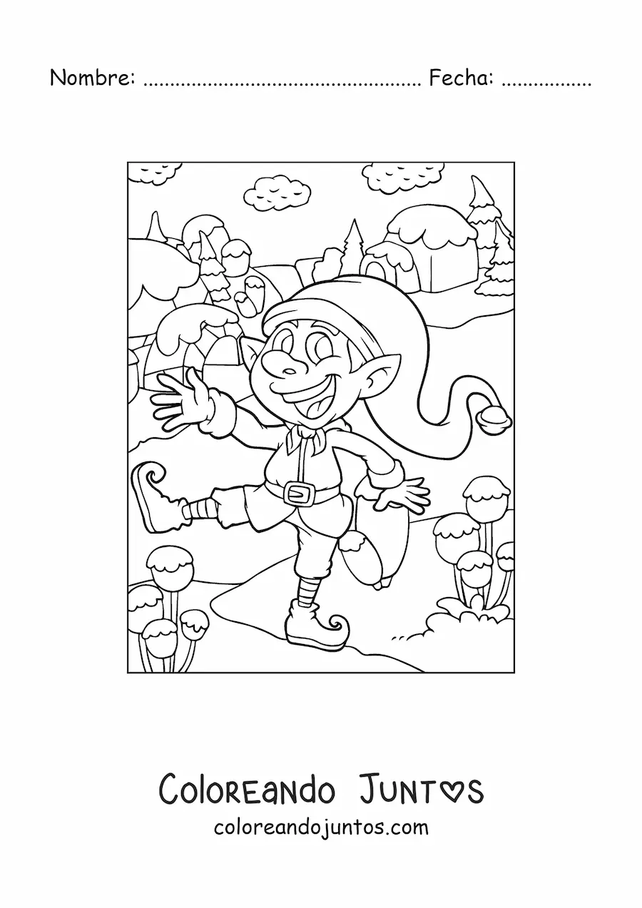 Imagen para colorear de duende de Navidad animado