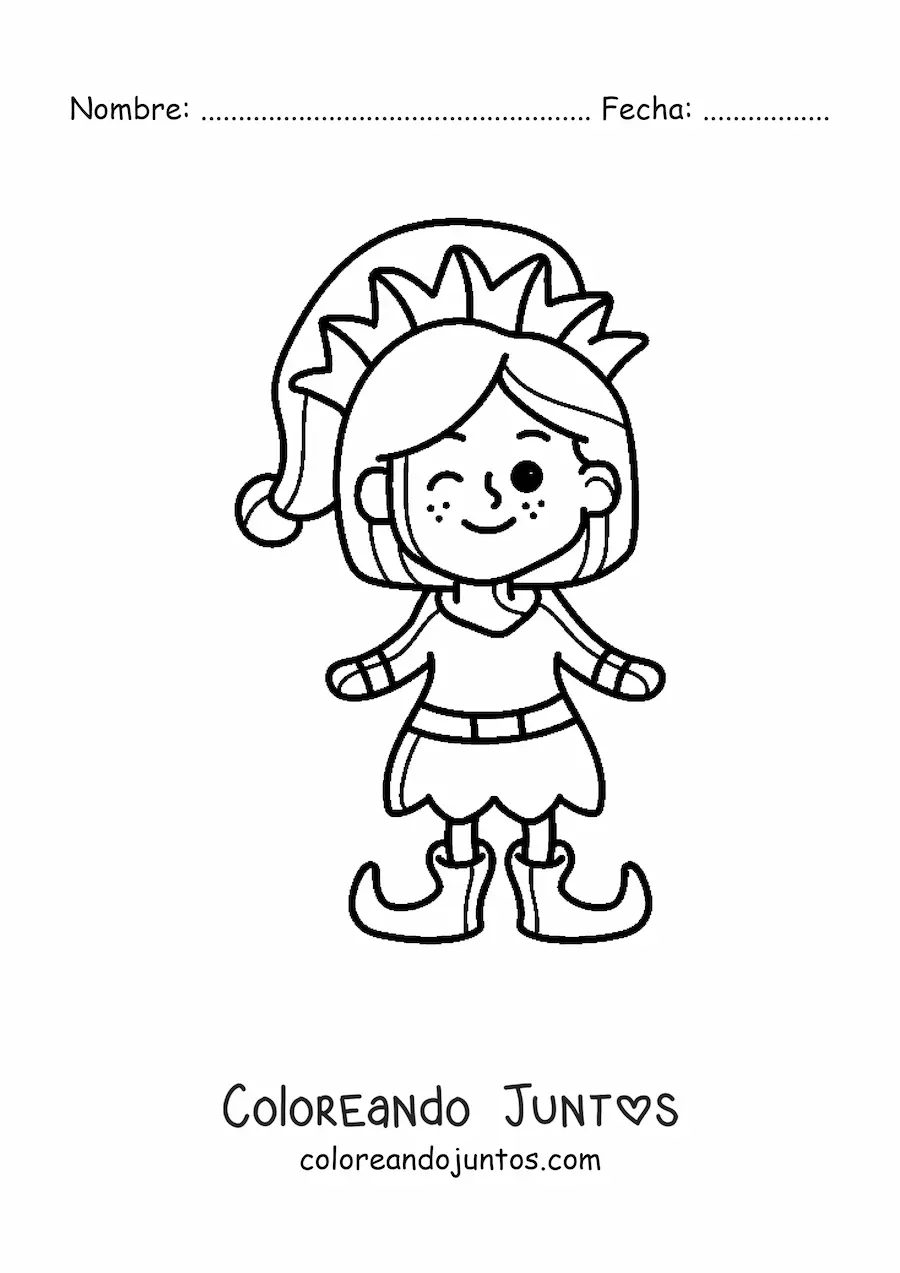 Imagen para colorear de chica ayudante de Santa
