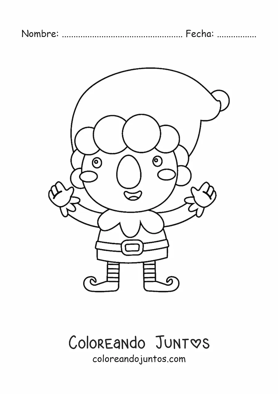 Imagen para colorear de elfo de Navidad animado