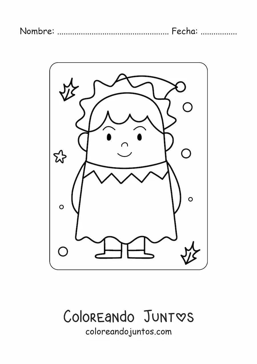 Imagen para colorear de elfo de Navidad animado kawaii