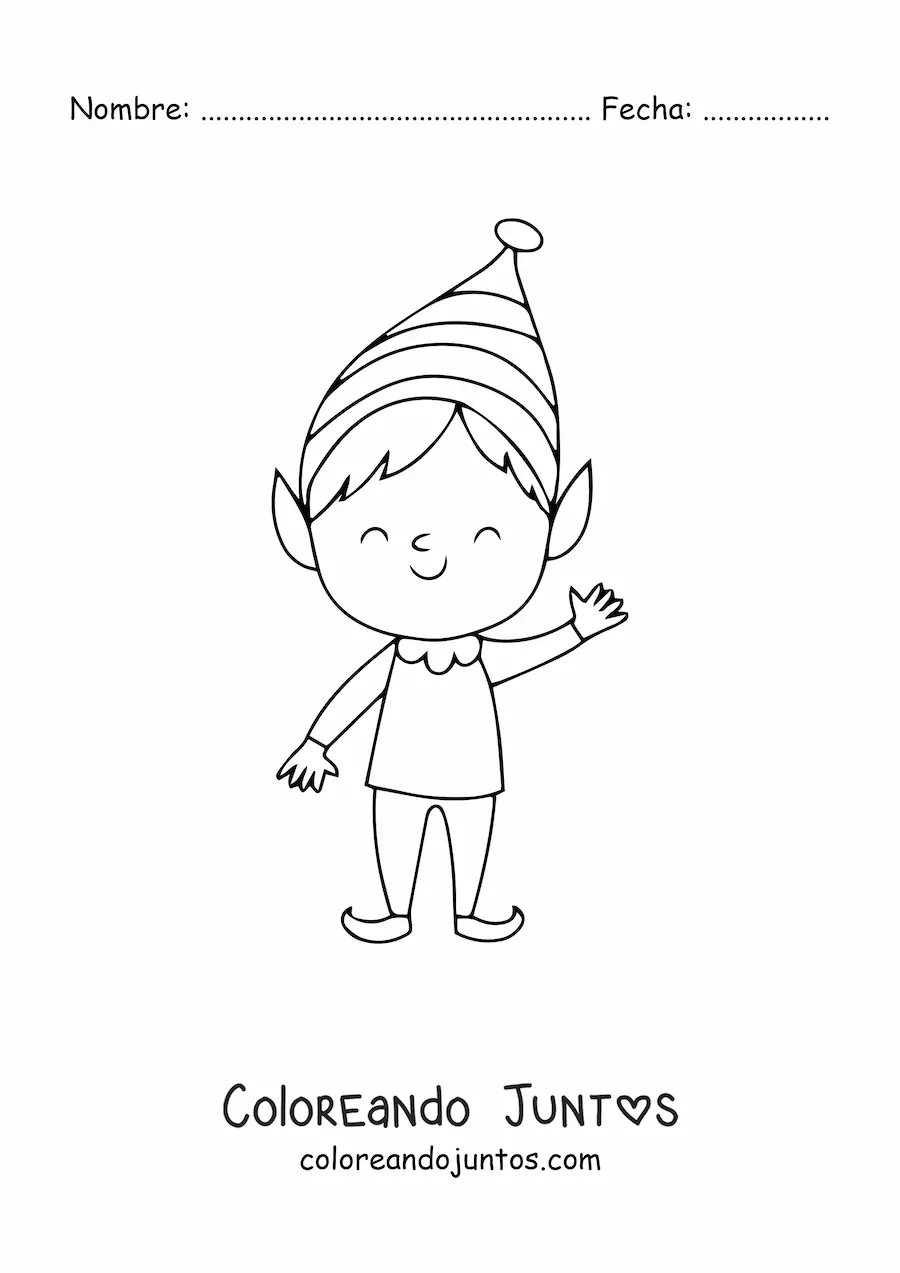 Imagen para colorear de elfo de Navidad chico