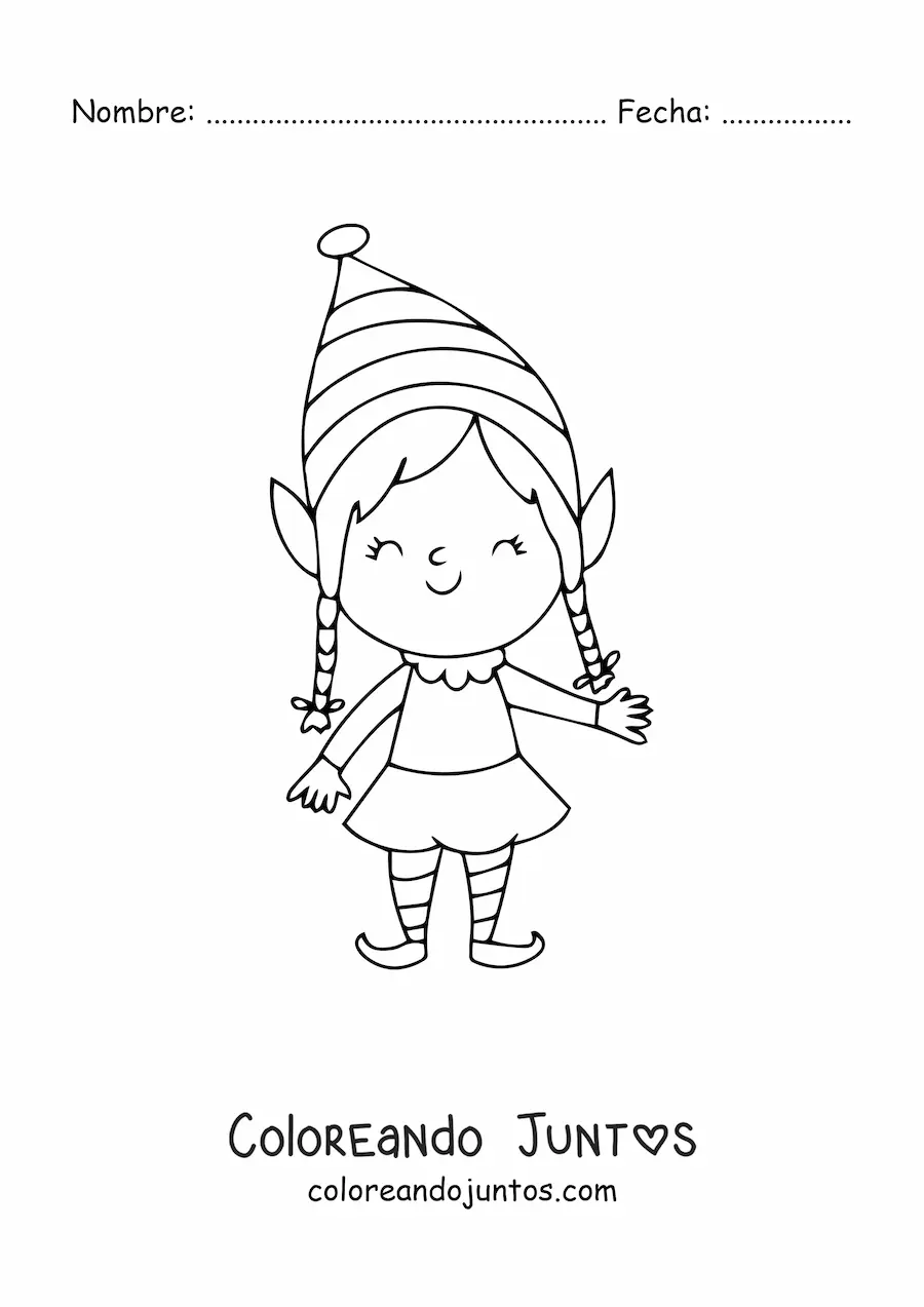 Imagen para colorear de elfo de Navidad chica