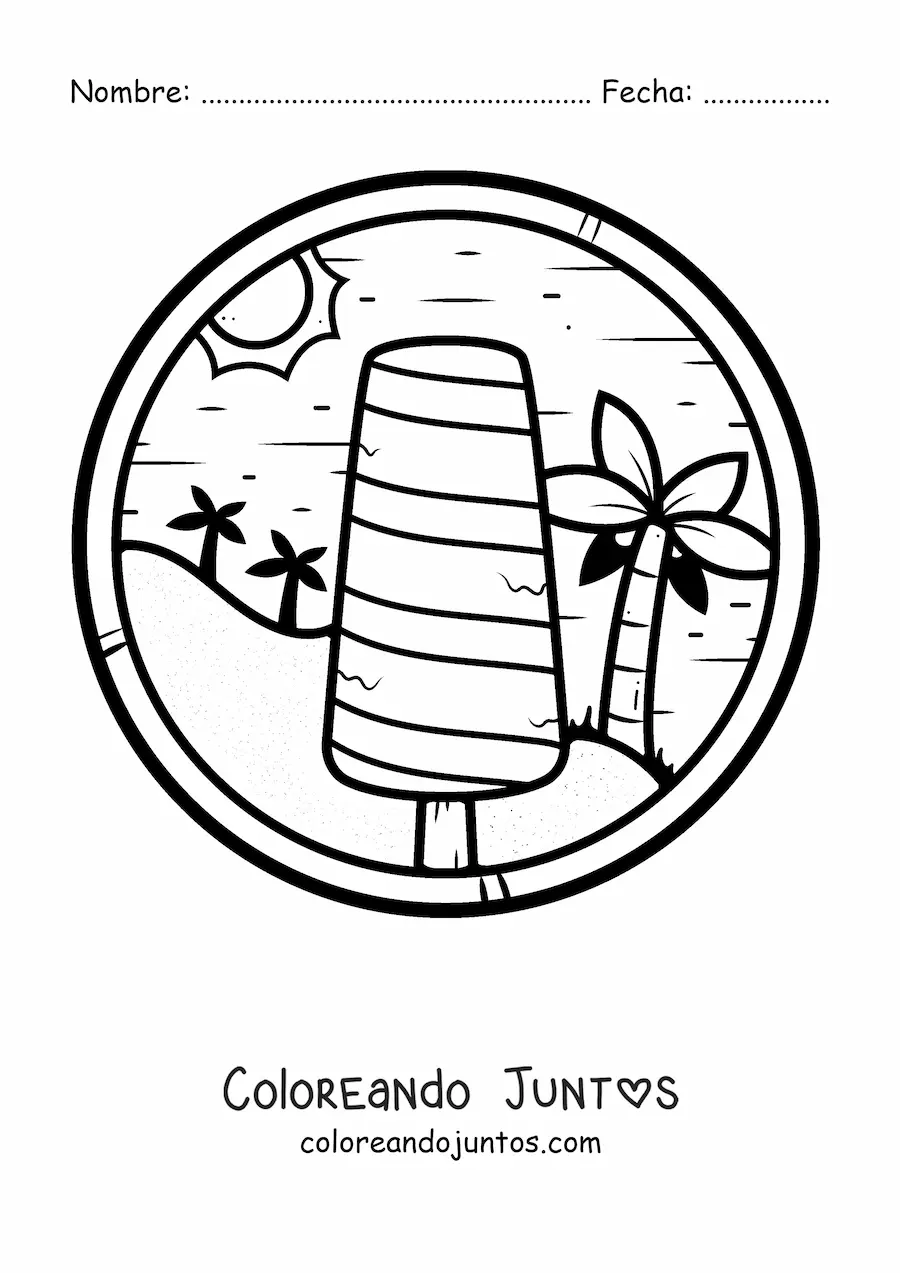 Imagen para colorear de una paleta de helado en la playa
