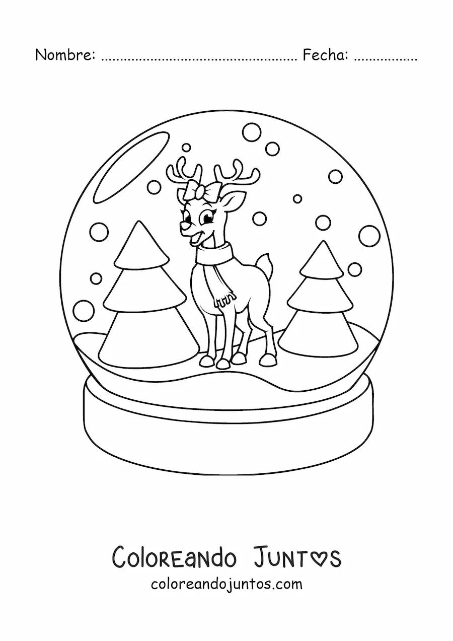 Imagen para colorear de bola de nieve de cristal con reno