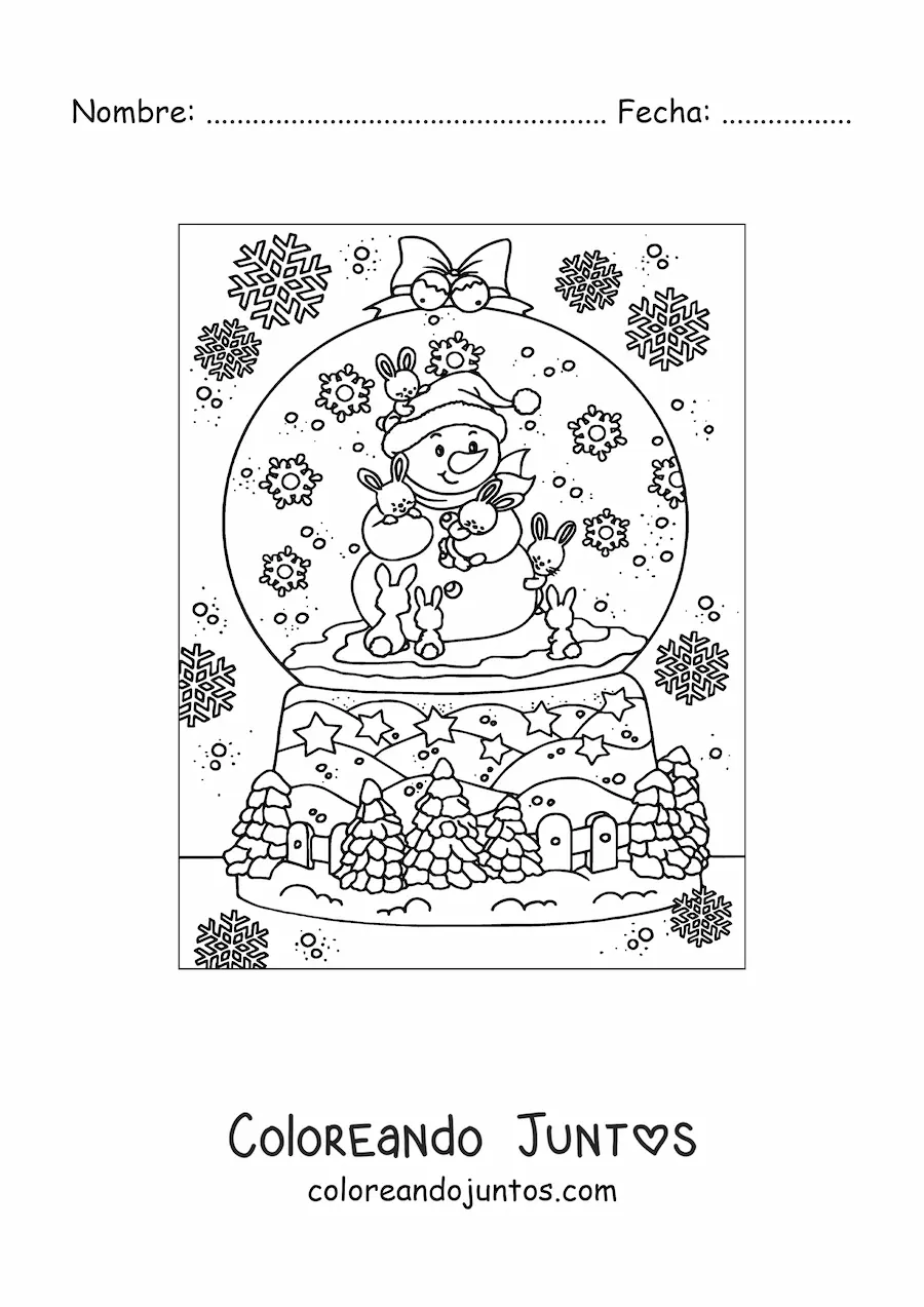 Imagen para colorear de bola de nieve realista con muñeco de nieve