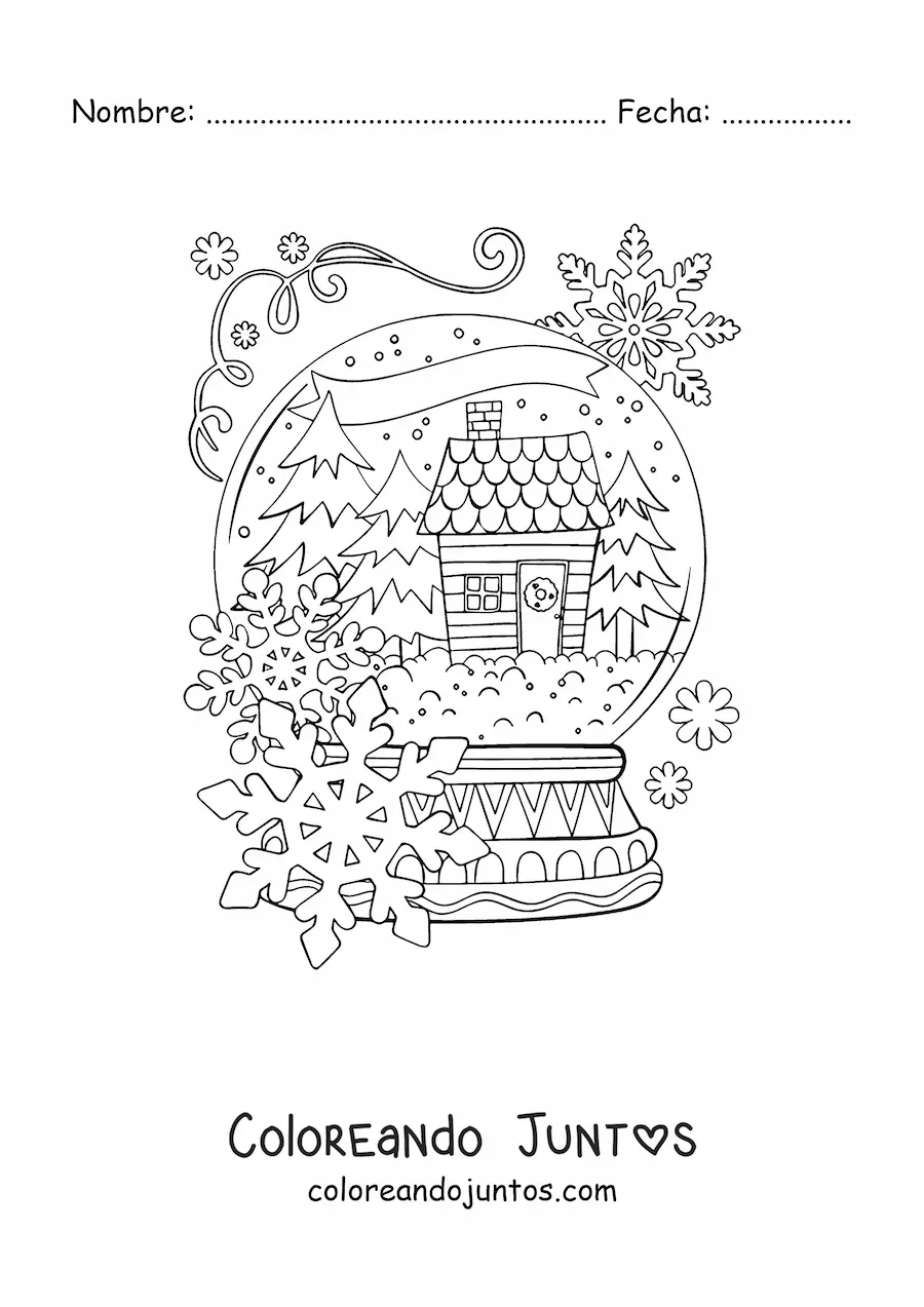 Imagen para colorear de bola de nieve de cristal con paisaje