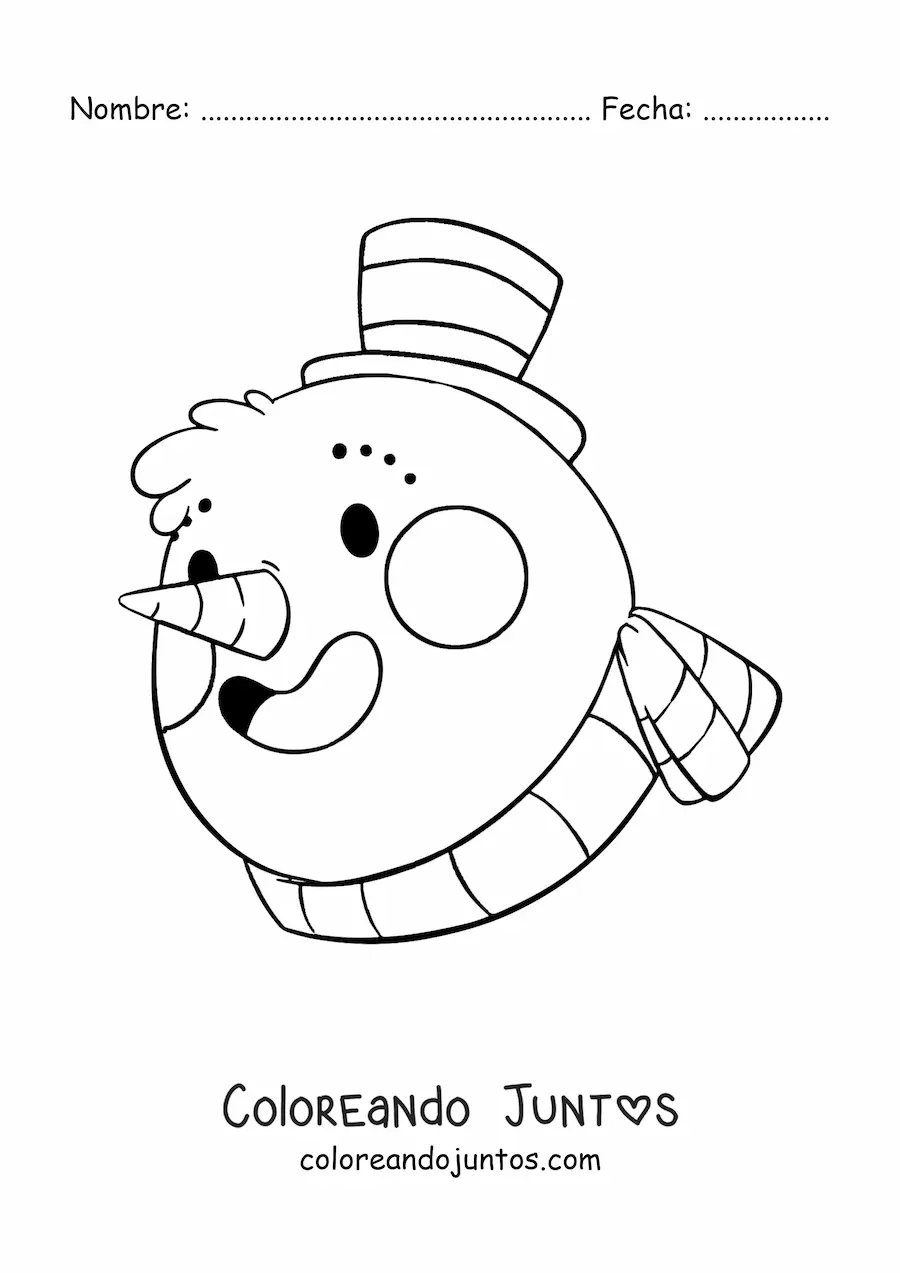 Imagen para colorear de cara de muñeco de nieve kawaii