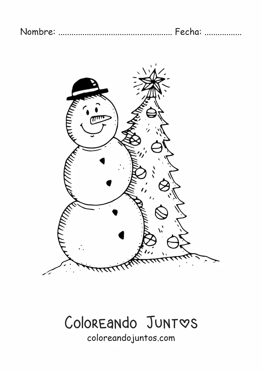 Imagen para colorear de muñeco de nieve navideño