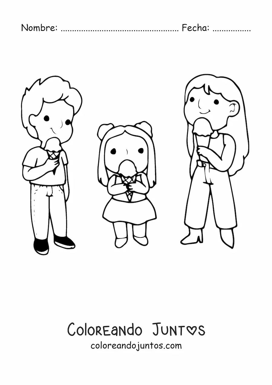 Imagen para colorear de una familia comiendo helados