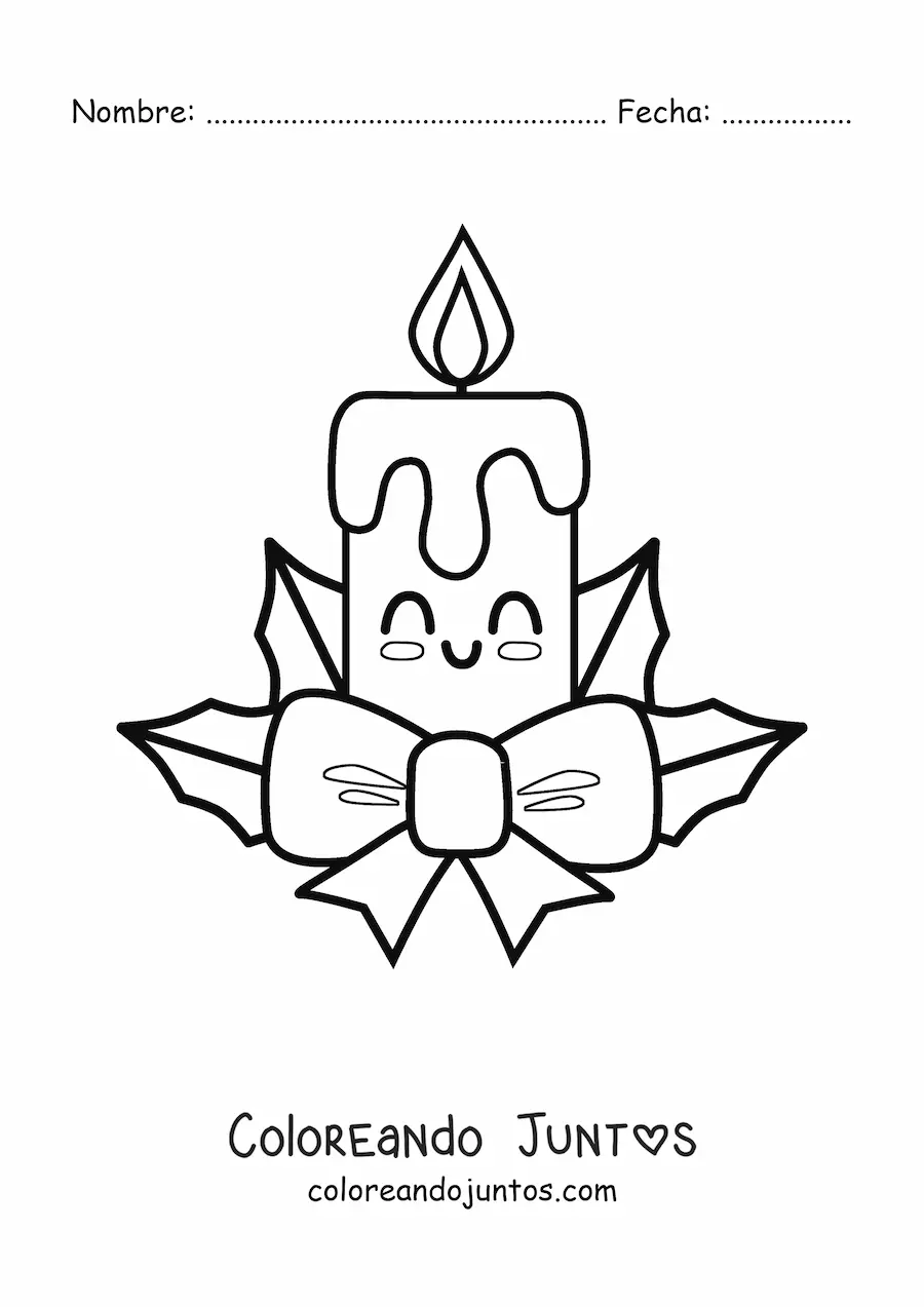 Imagen para colorear de vela de Navidad kawaii