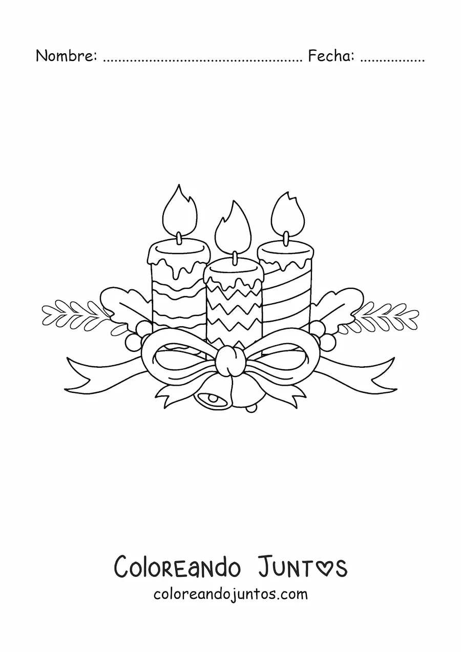 Imagen para colorear de velas de Navidad con motivos y campanas