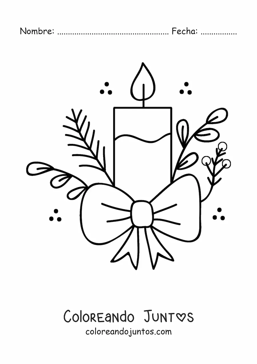 Imagen para colorear de vela de Navidad bonita con lazo