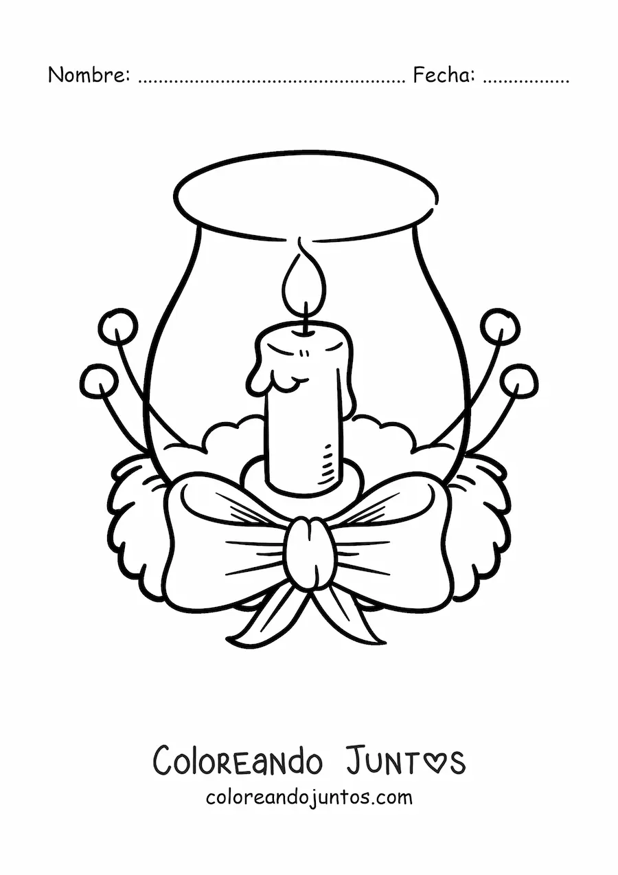 Imagen para colorear de vela de Navidad decorada en un frasco