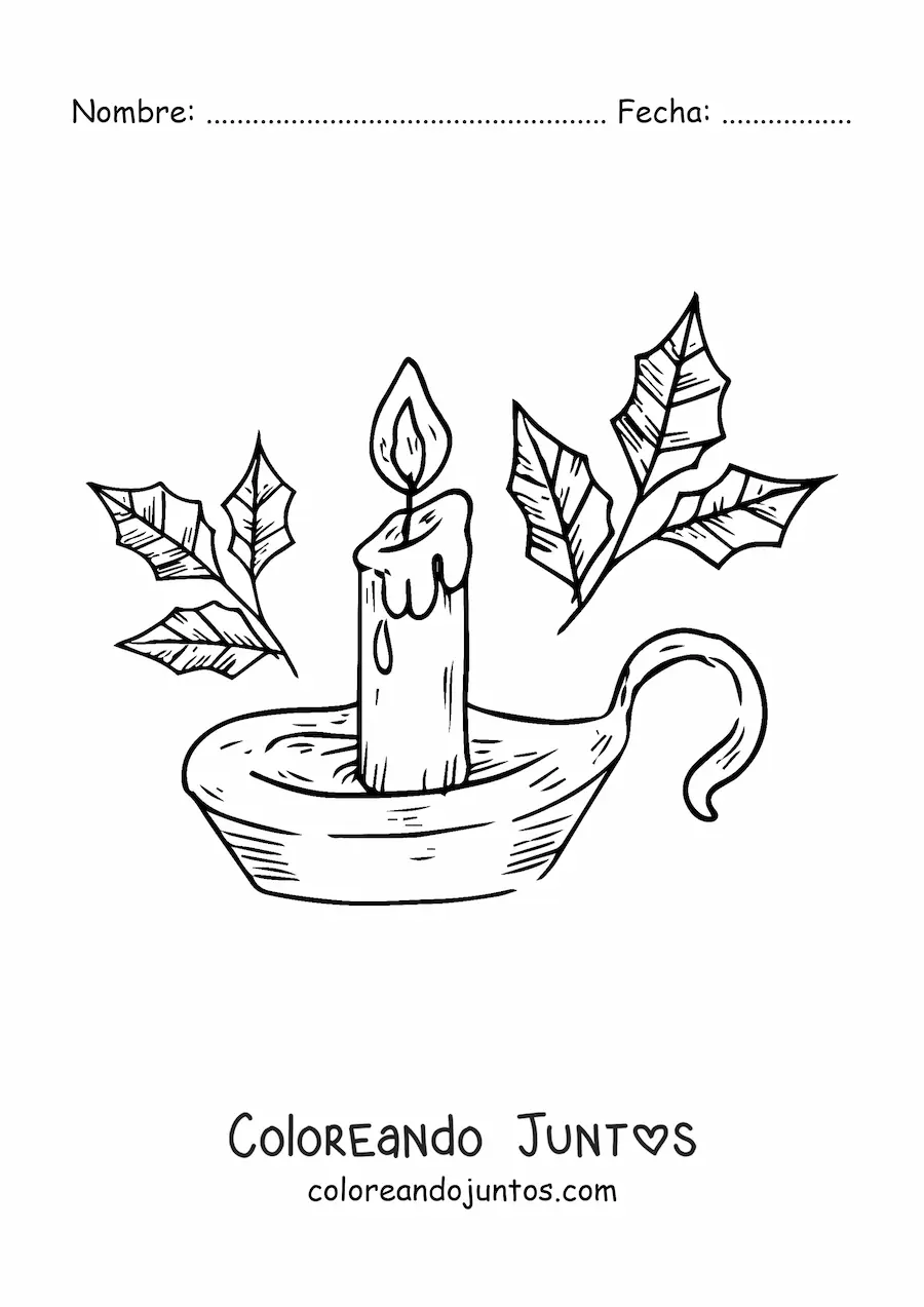 Imagen para colorear de vela de Navidad realista encendida