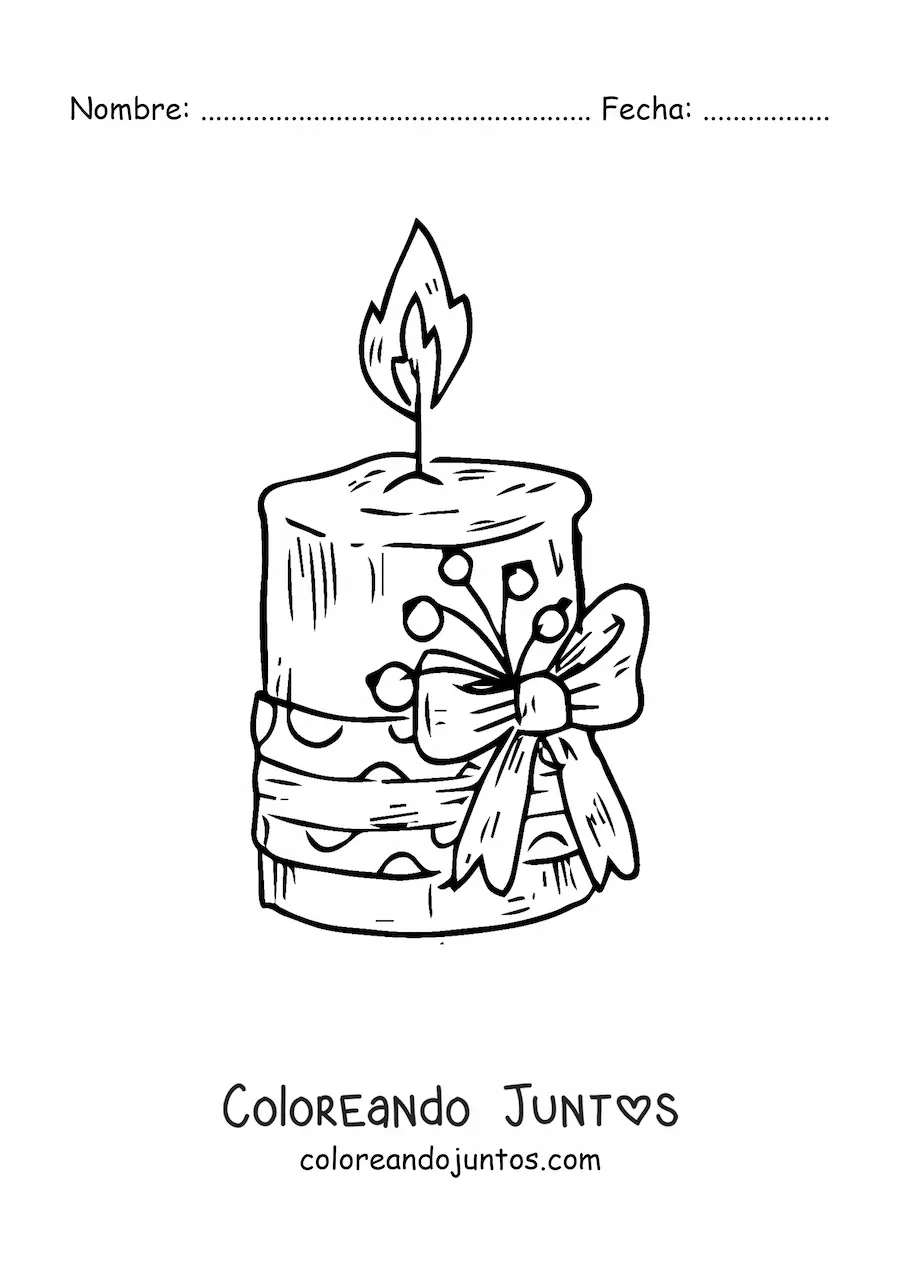 Imagen para colorear de vela de Navidad realista decorada