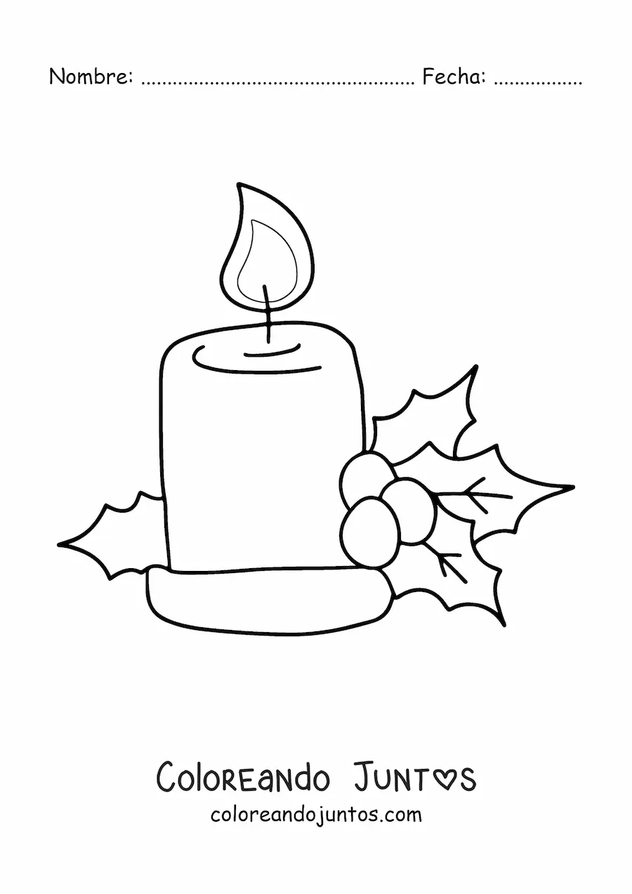 Imagen para colorear de vela de Navidad grande decorada