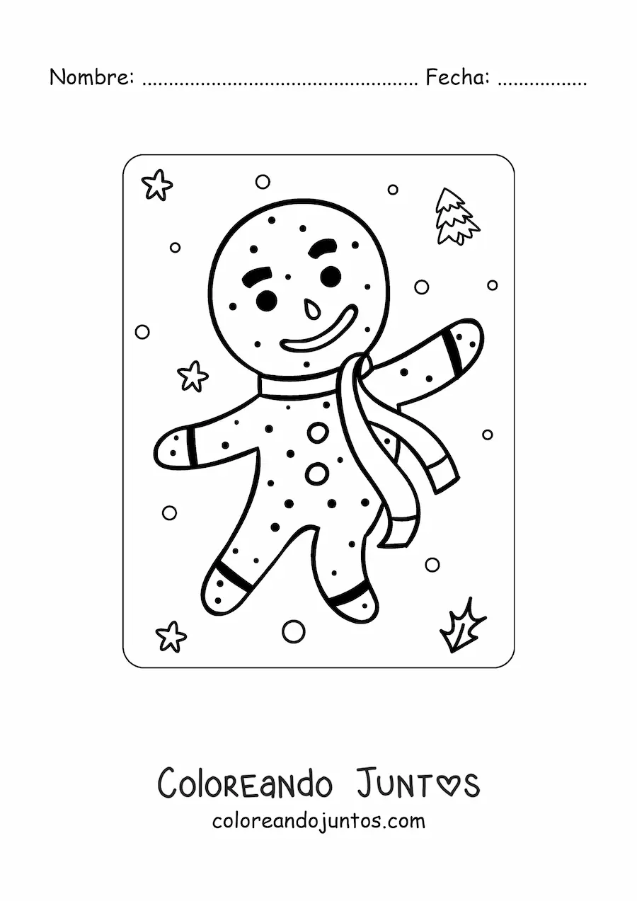 Imagen para colorear de hombre de jengibre animada con bufanda