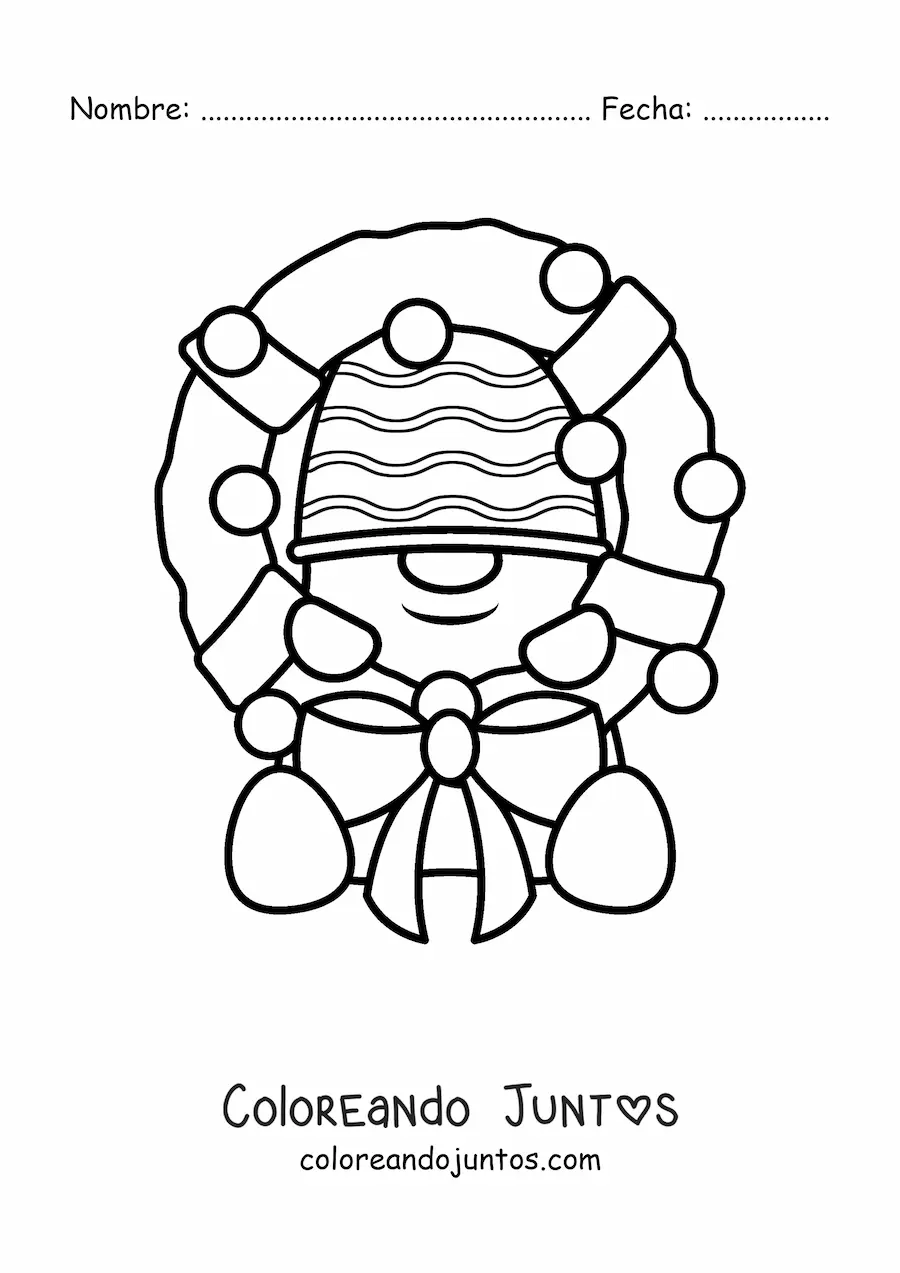 Imagen para colorear de corona de Navidad con muñeco de nieve
