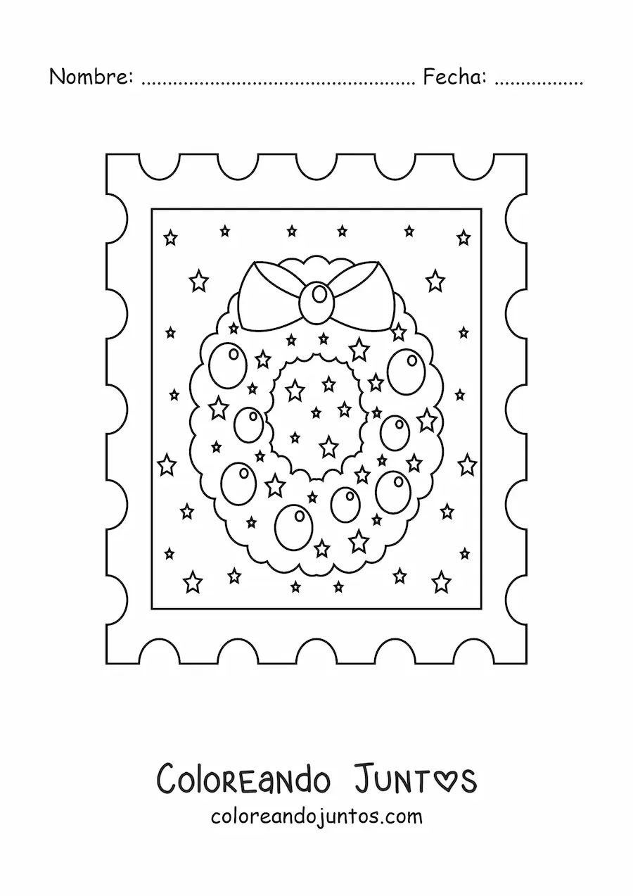 Imagen para colorear de corona de Navidad decorada