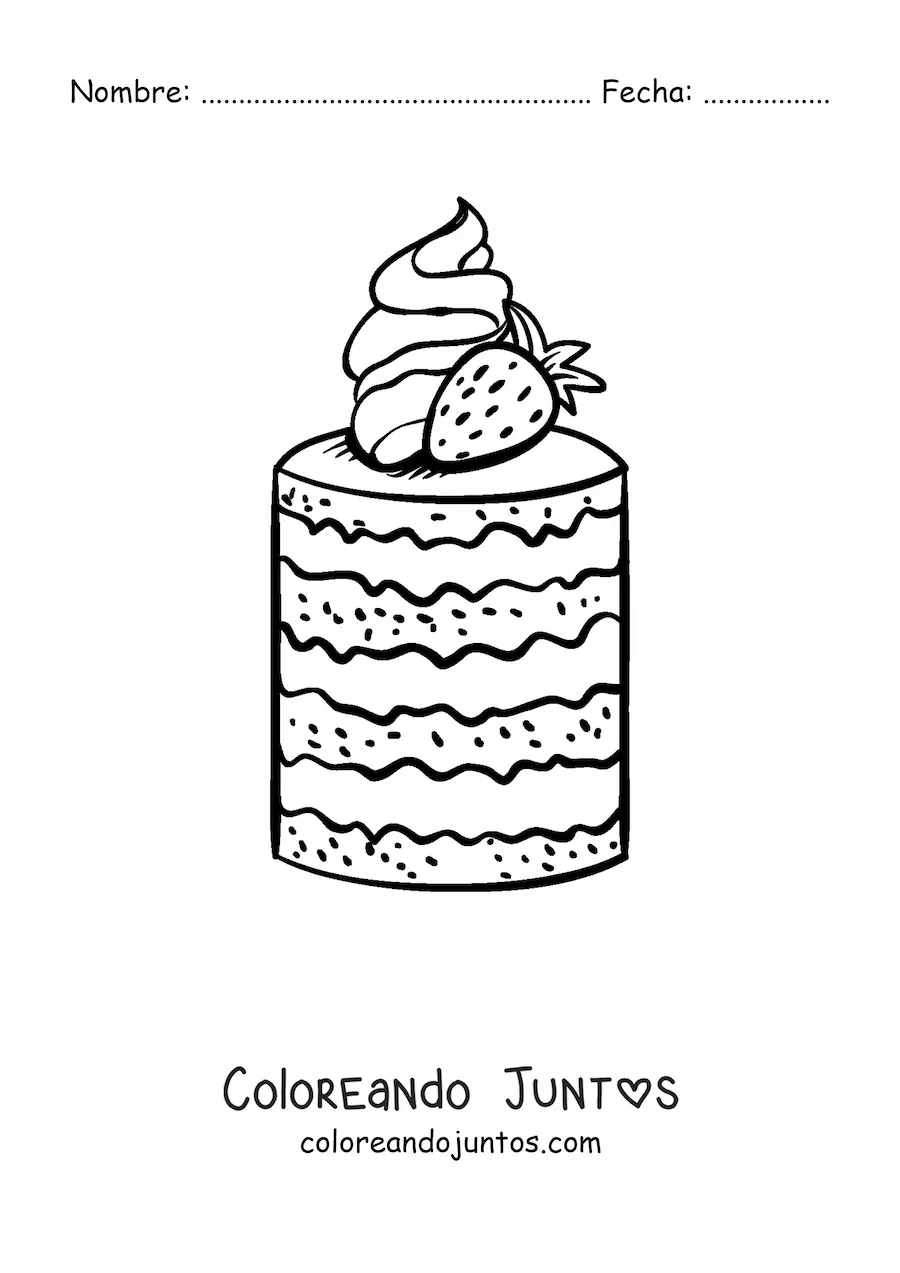 Imagen para colorear de un pastel de fresa de varias capas
