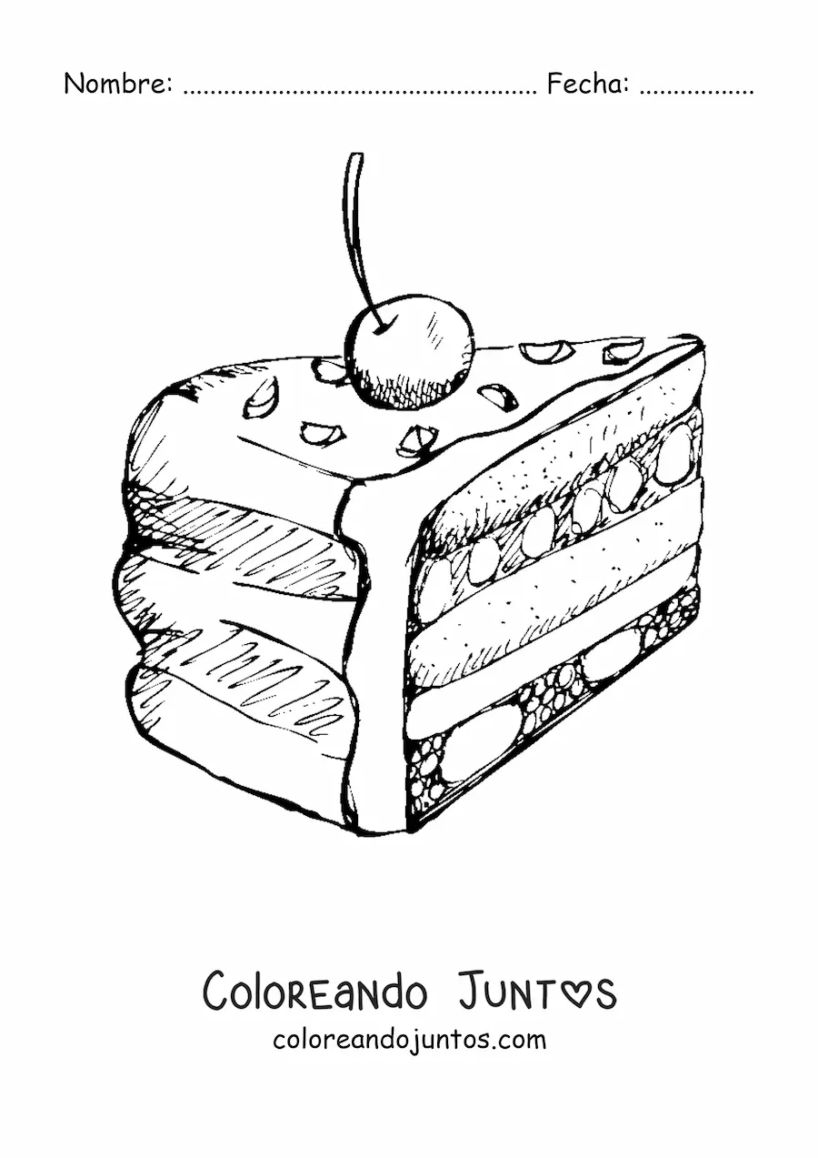 Imagen para colorear de un pastel con cobertura y una cereza