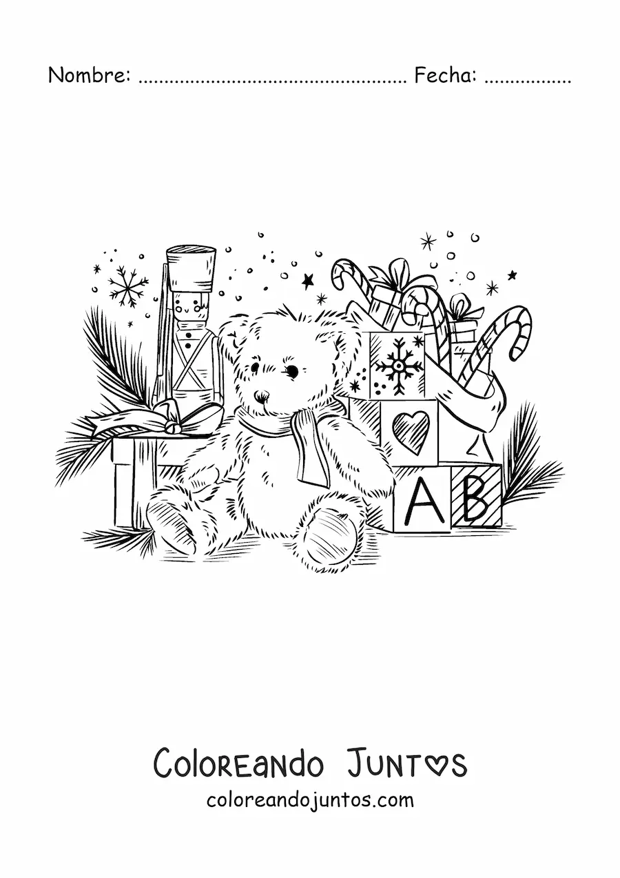 Imagen para colorear de oso de Navidad de peluche realista