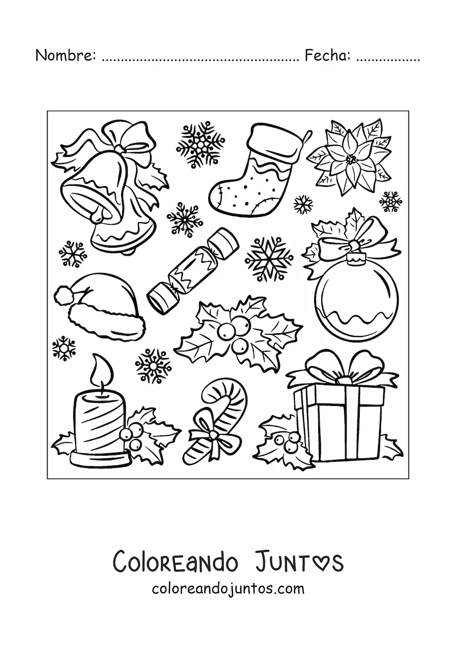 Imagen para colorear de decoraciones de Navidad
