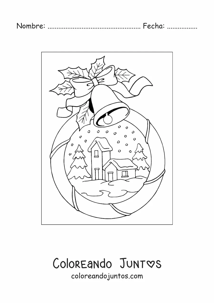 Imagen para colorear de bola de nieve de Navidad con paisaje