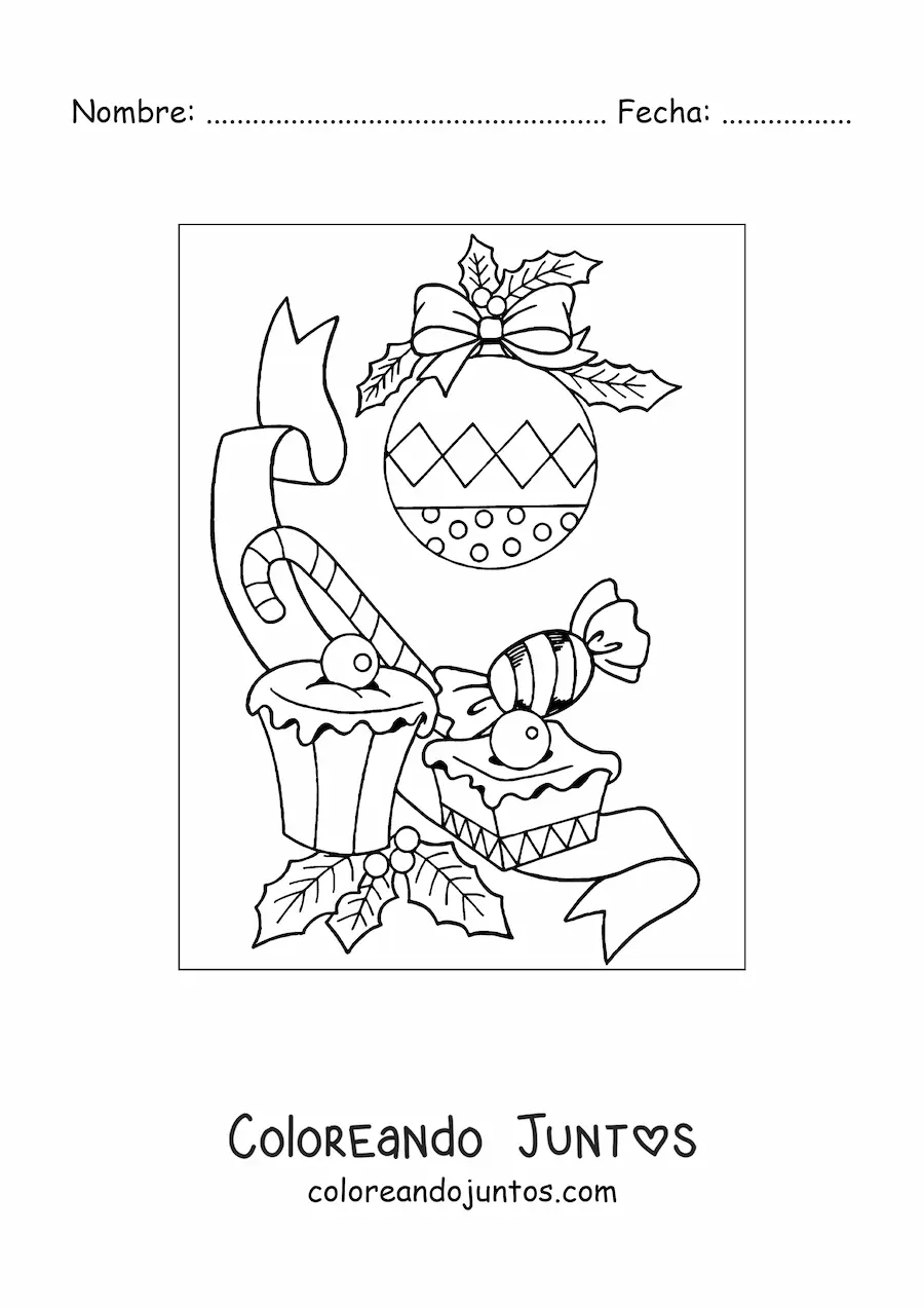 Imagen para colorear de bambalina con dulces de Navidad