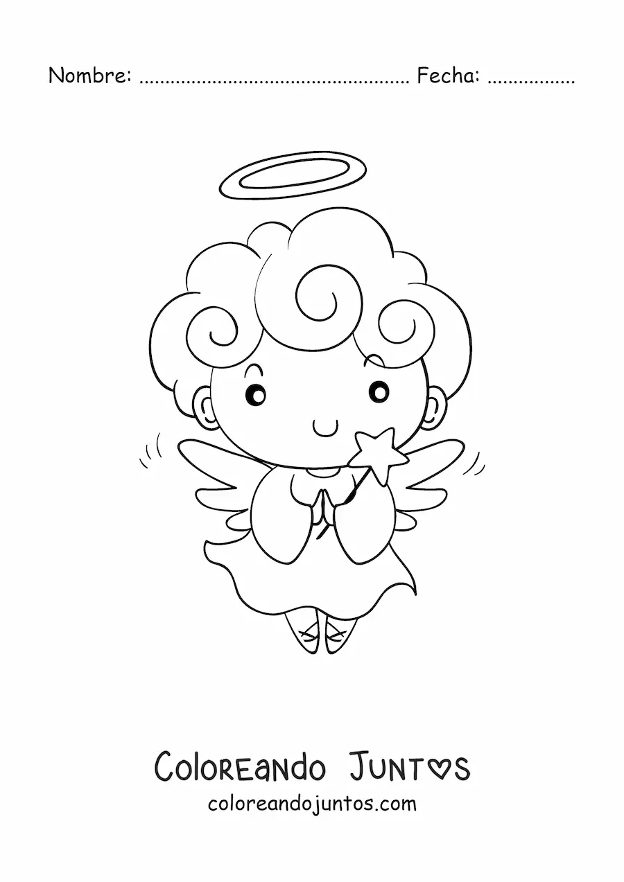 Imagen para colorear de angelito de Navidad con estrella