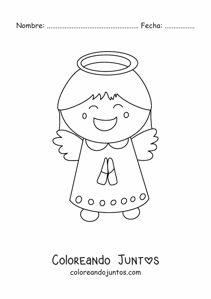 Imagen para colorear de angelito de Navidad orando