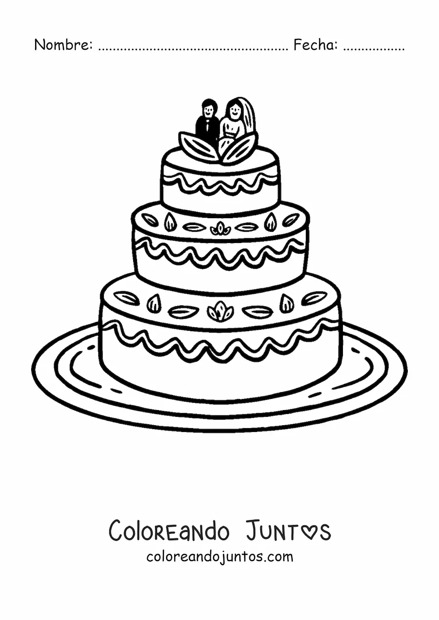 Imagen para colorear de un pastel de boda