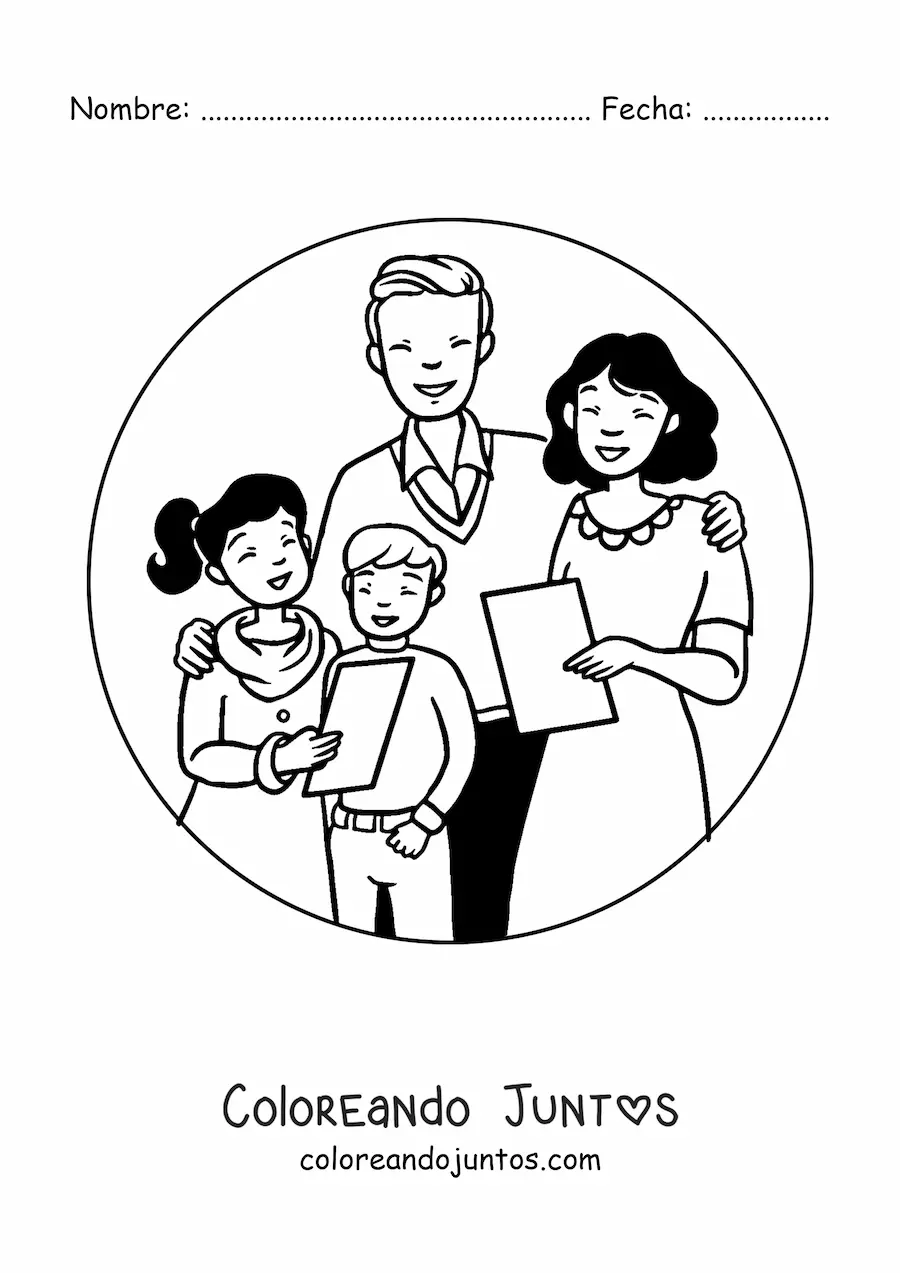 Imagen para colorear de familia unida cantando villancicos en Navidad