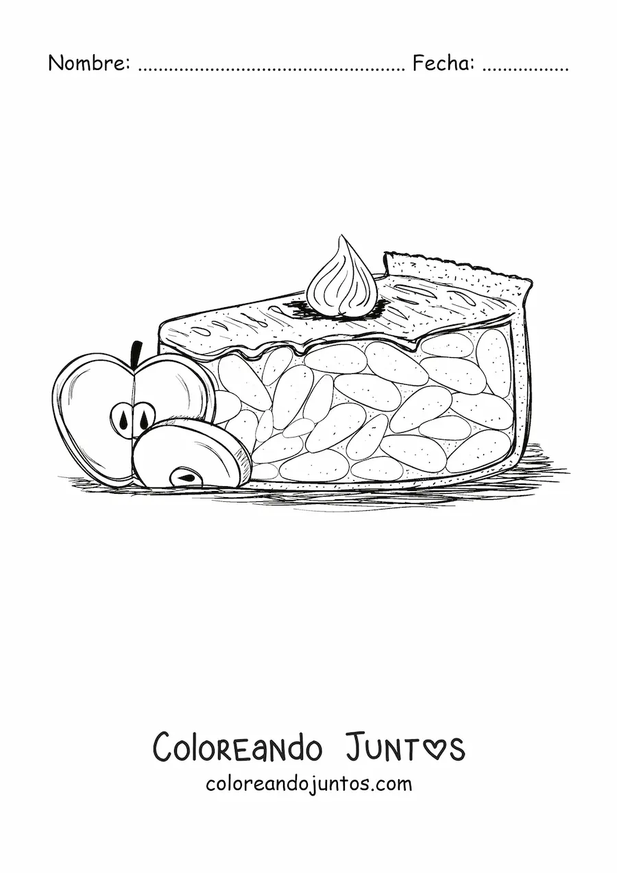 Imagen para colorear de una rebanada de pie de manzana
