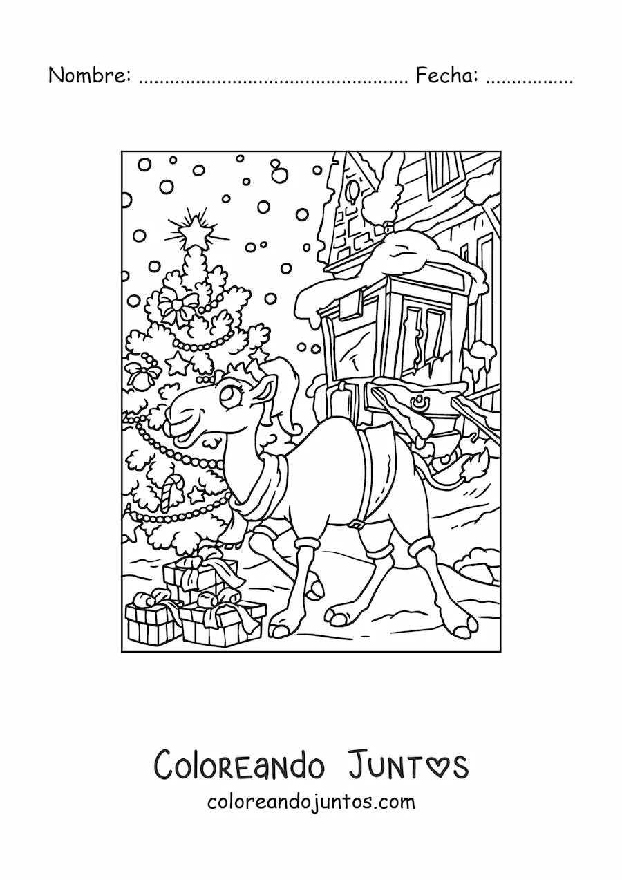 Imagen para colorear de camello navideño animado