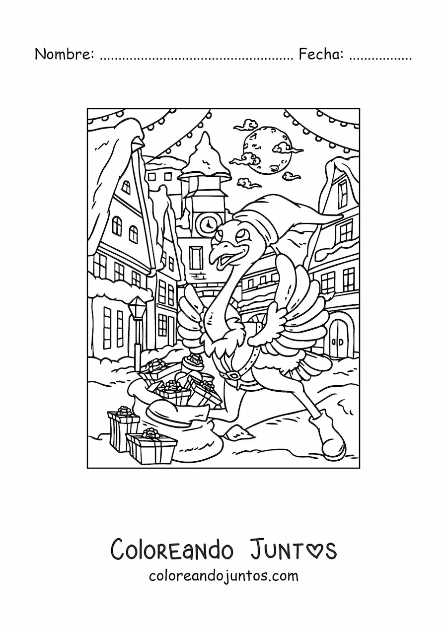 Imagen para colorear de avestruz navideño animado