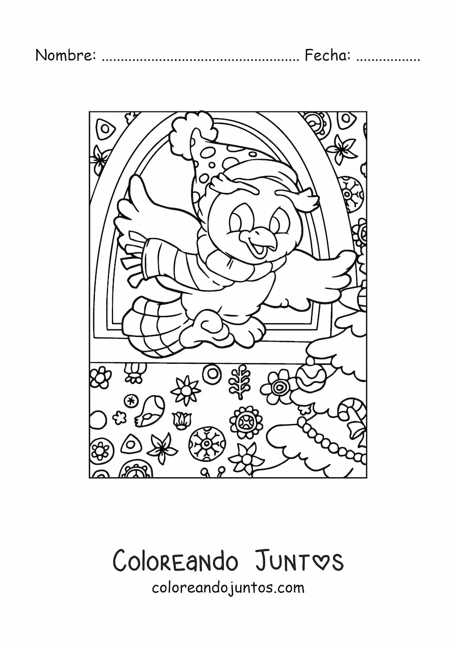 Imagen para colorear de aves navideñas animadas