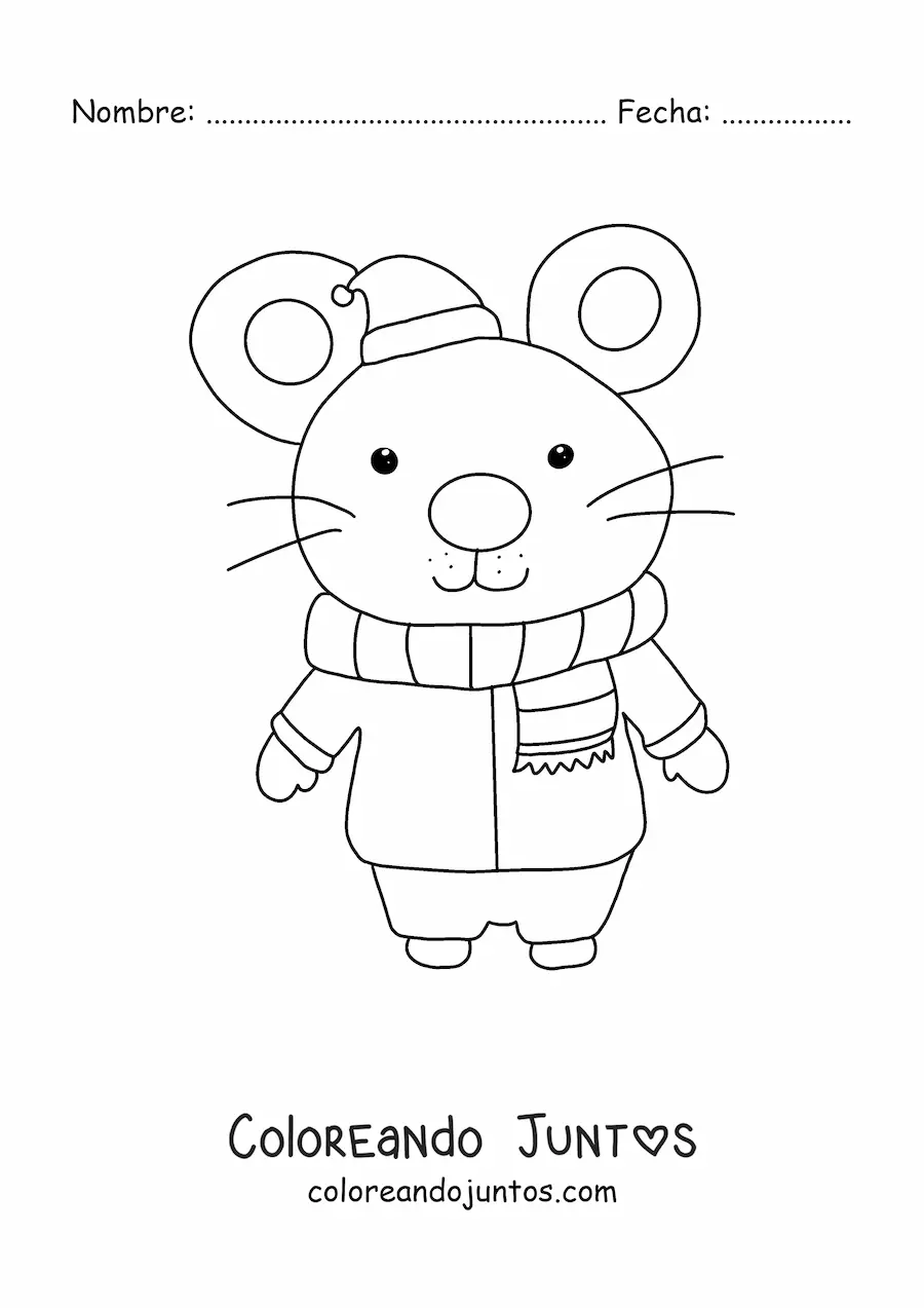 Imagen para colorear de ratón navideño animado