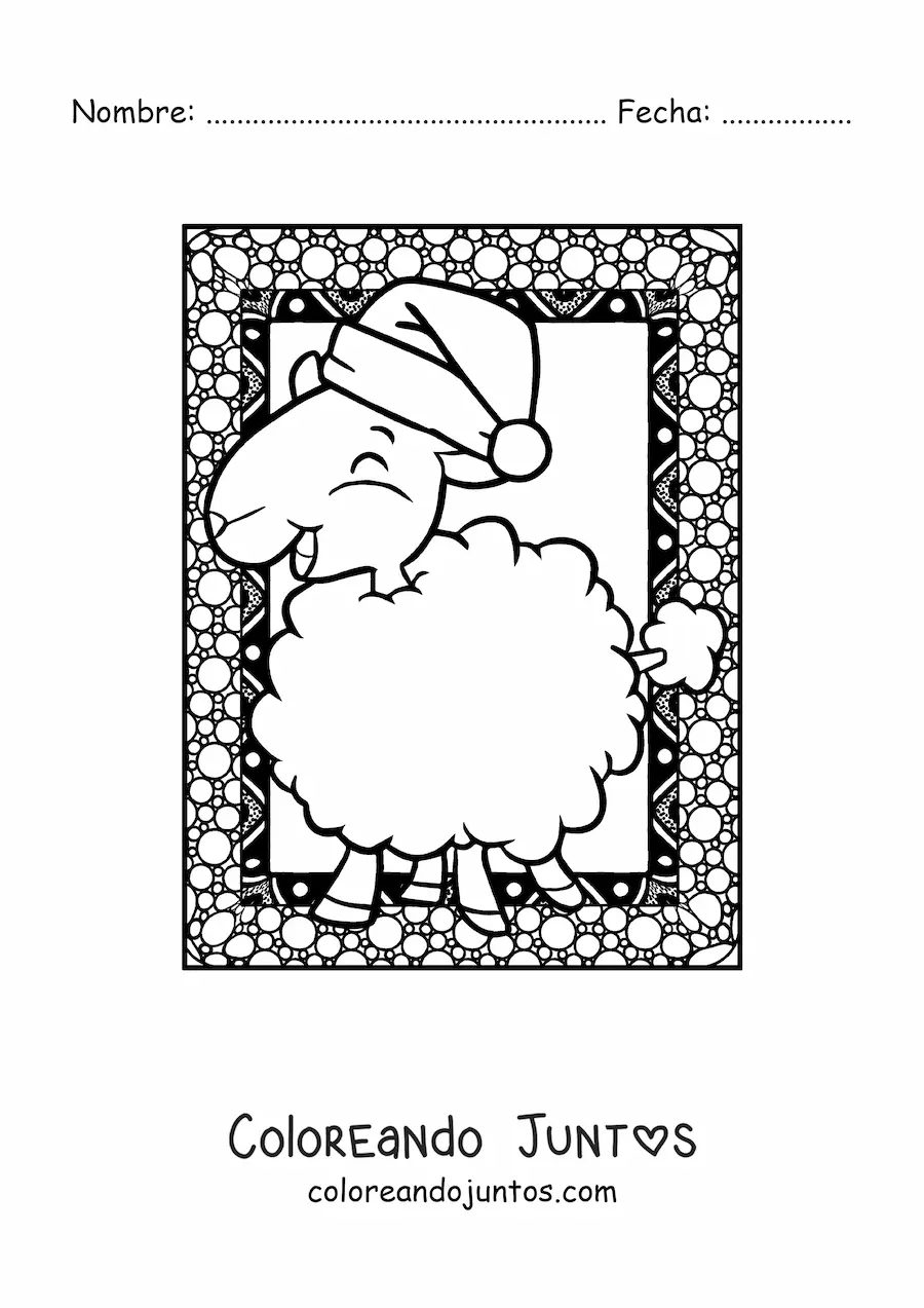 Imagen para colorear de oveja navideña kawaii