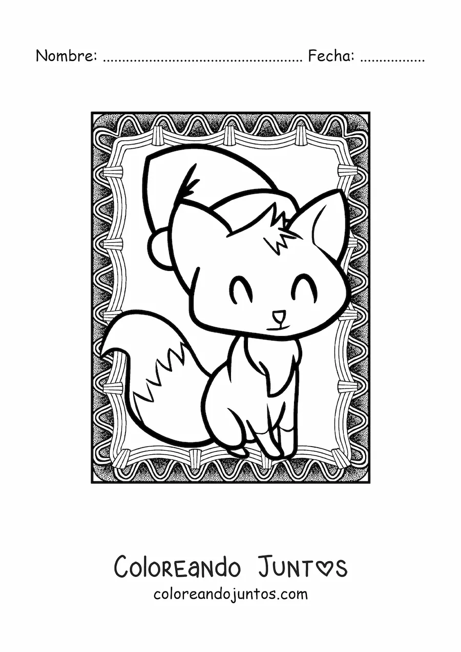 Imagen para colorear de zorro navideño kawaii