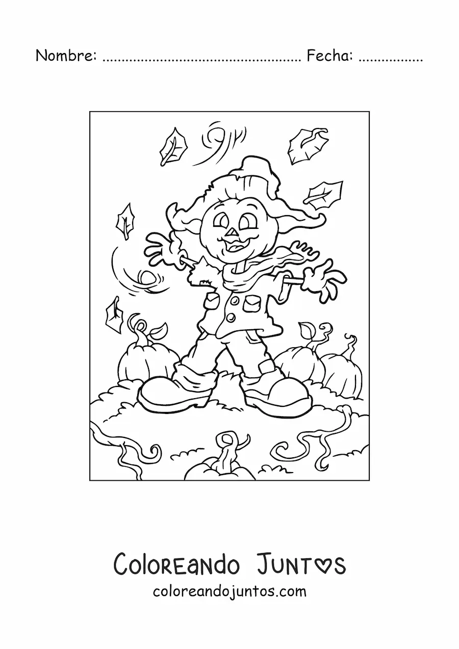 Imagen para colorear de espantapájaros con cara de calabaza de Halloween