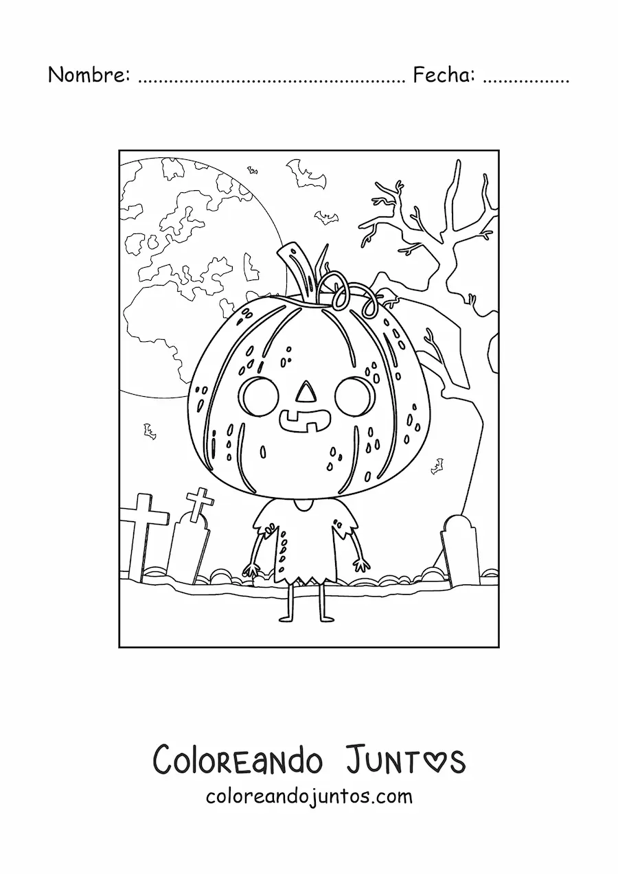 Imagen para colorear de caricatura con máscara de calabaza de Halloween