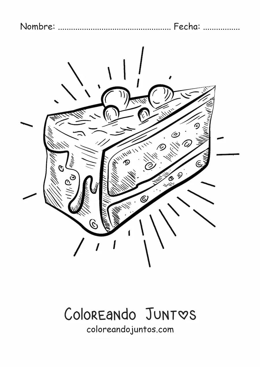 Imagen para colorear de una rebanada de pastel con cobertura