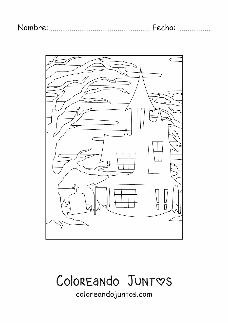 Imagen para colorear de casa encantada sencilla de Halloween