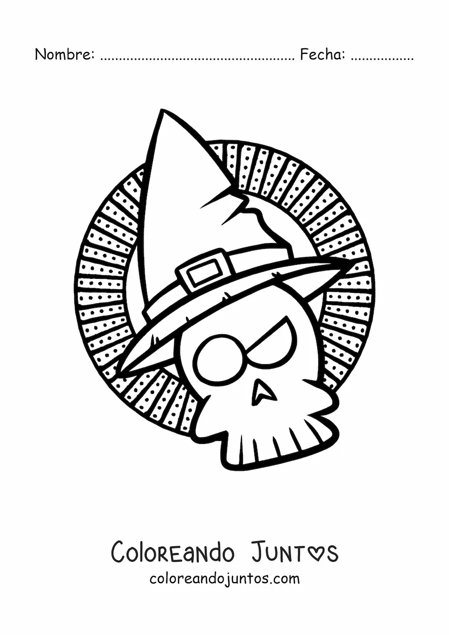 Imagen para colorear de calavera animada de Halloween