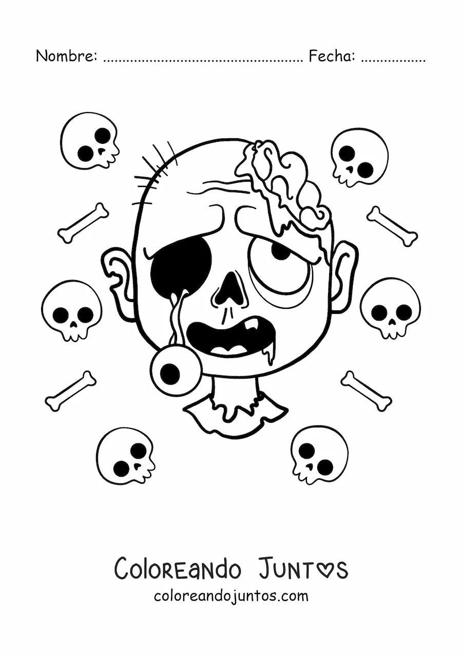 Imagen para colorear de cara de zombie de Halloween