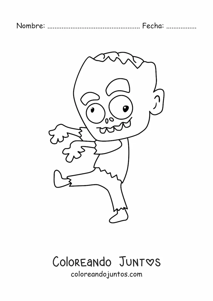 Imagen para colorear de zombie animado caminando