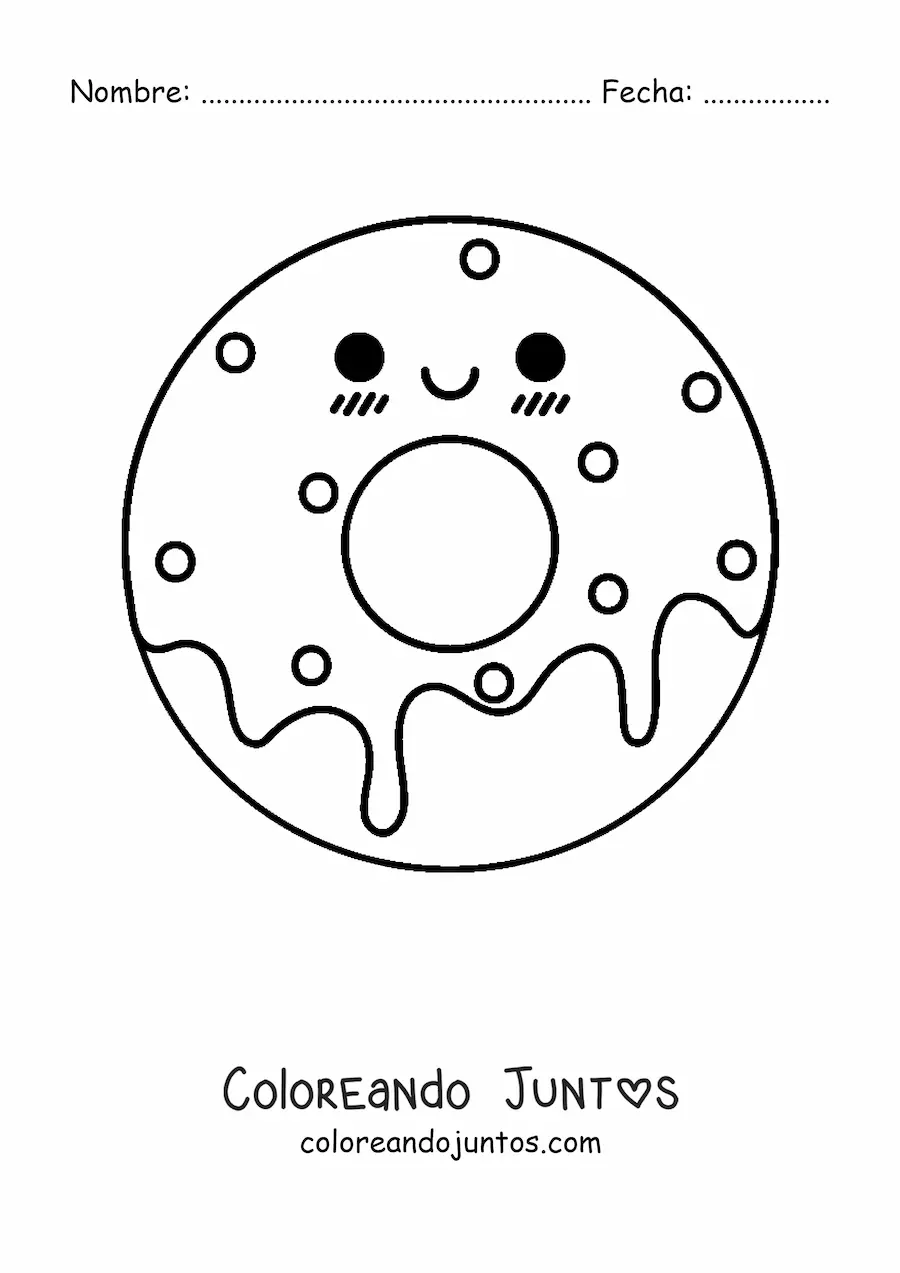 Imagen para colorear de una dona kawaii con chispas y glaseado