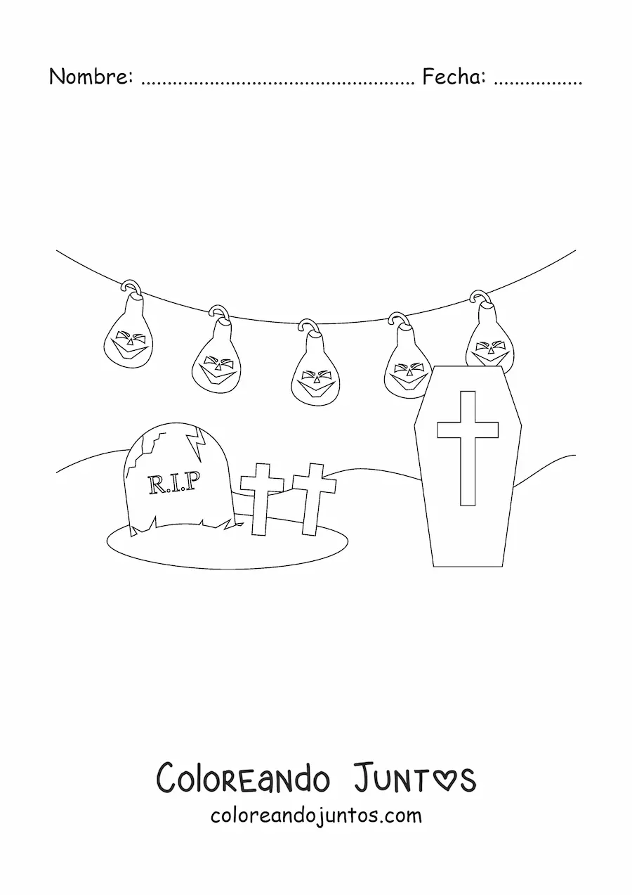 Imagen para colorear de tumbas en Halloween